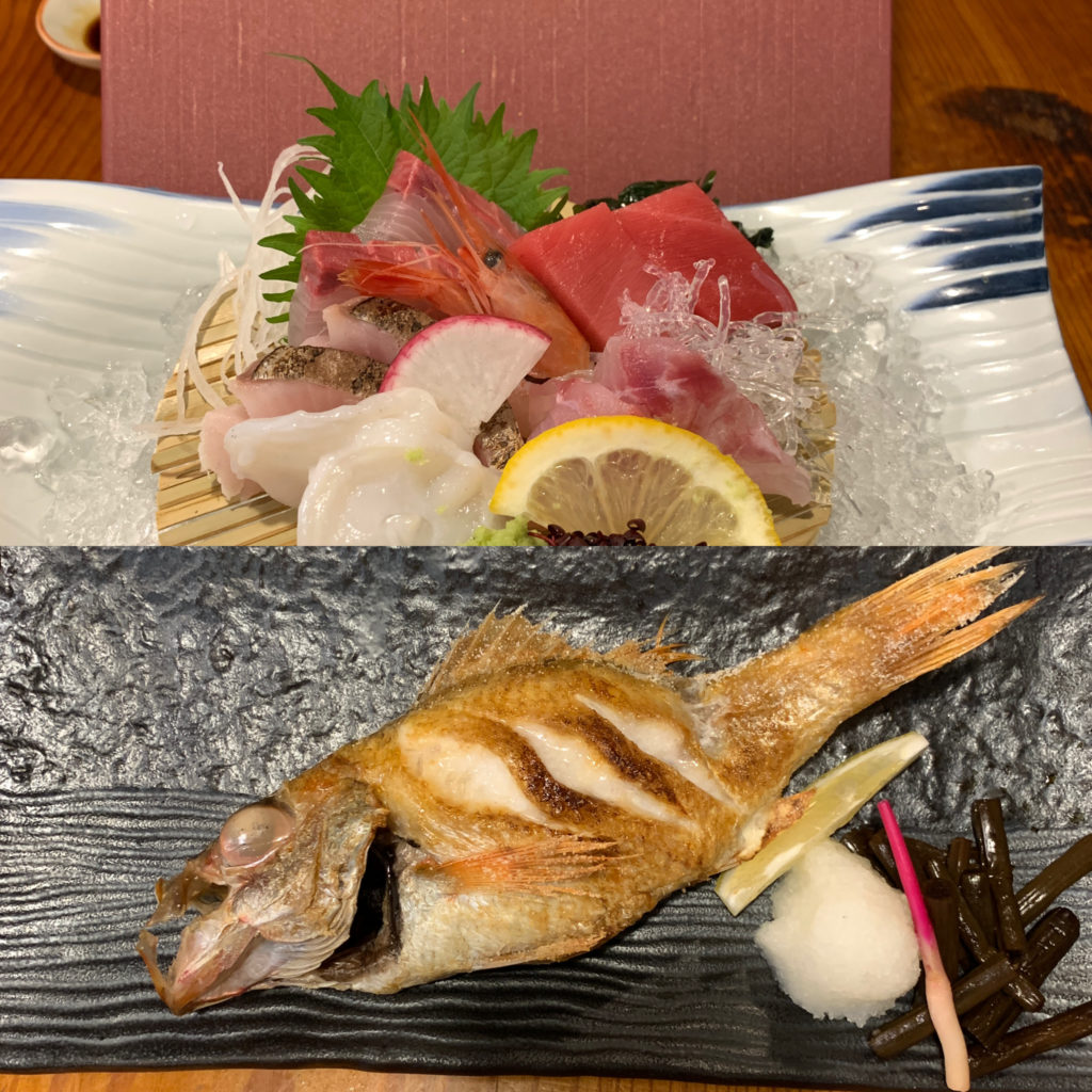 お刺身盛り合わせとのどぐろの塩焼きの料理写真